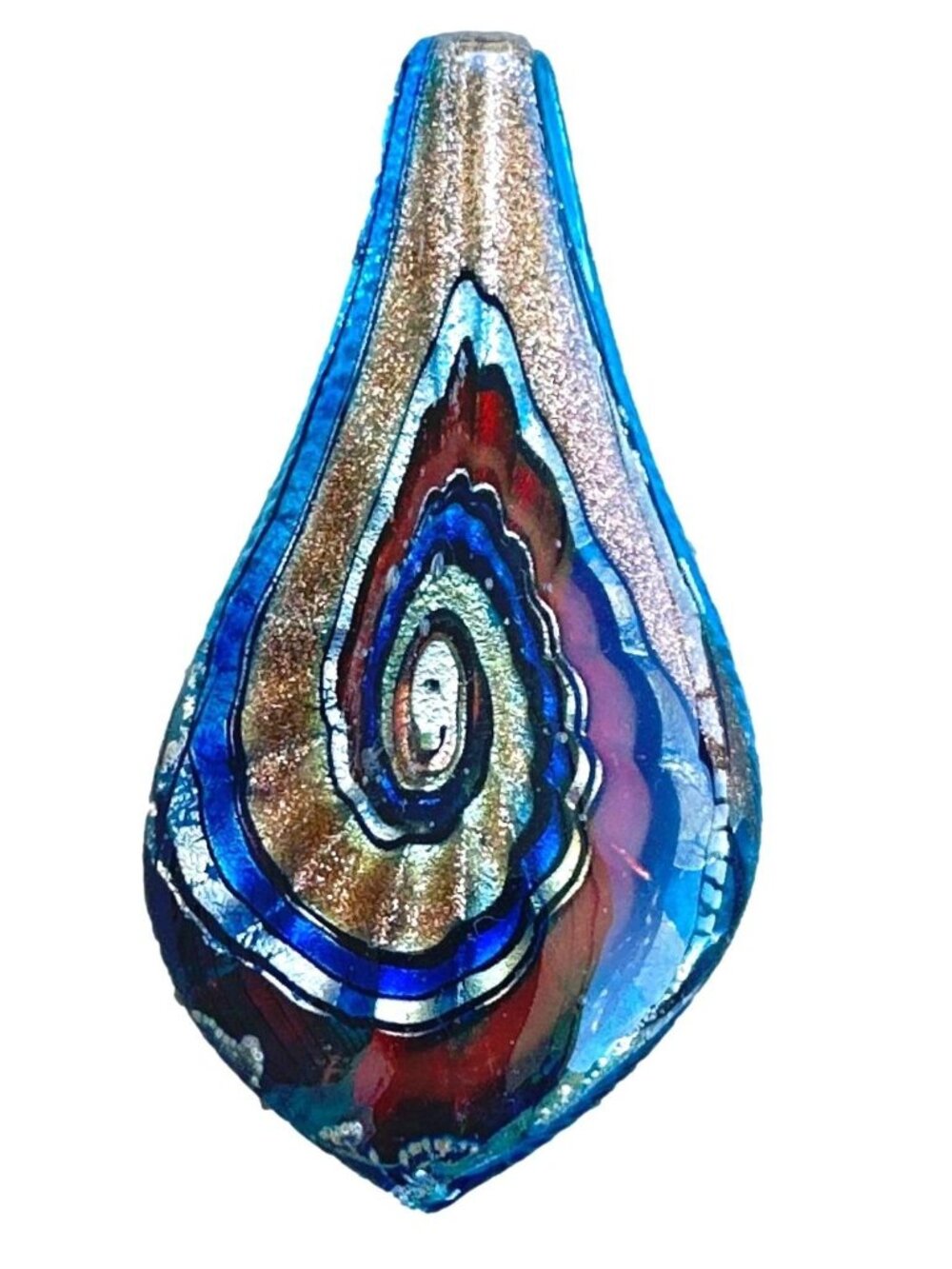 Murano Glass Pendant Vintage Y2K Blue Gold Tone Brown Womens Jewelry Artsy